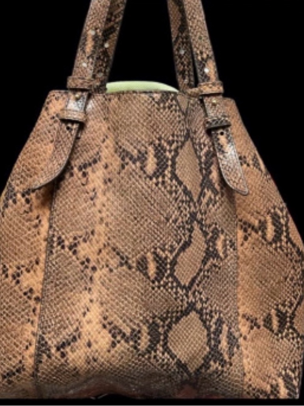 Ann Taylor Brown Snake-Print Shoulder Tote like new